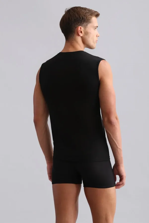 Mısırlı Modal By TENCEL HERCULES Slim Fit V Yaka Sporcu Atlet / T-Shirt Siyah