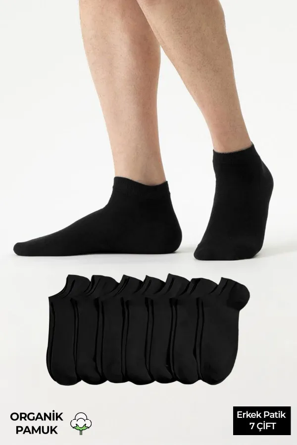 Coffret de 7 paires de chaussettes courtes pour homme en coton biologique, noires