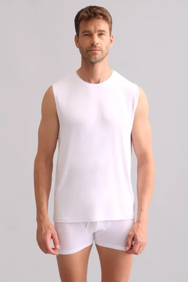 Mısırlı BAMBOO ZEUS Regular Fit Crew Neck Athletic Tank Top / T-Shirt White