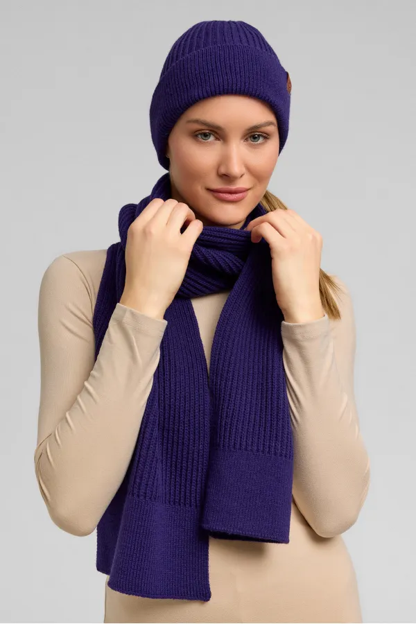 Ensemble écharpe et bonnet unisexe en laine égyptienne - Roseluis violet