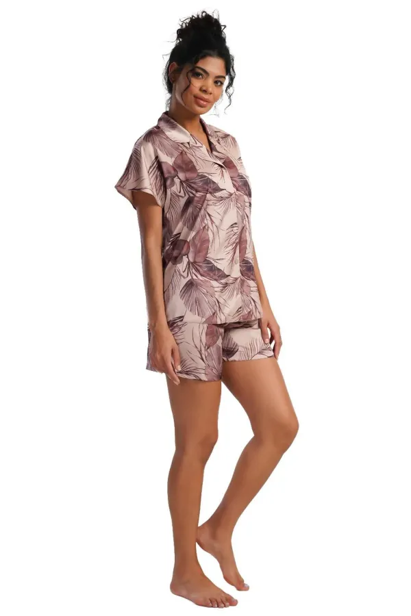 Mısırlı Kadın SATEN Kısa Kollu Şort Pijama Takımı Krem