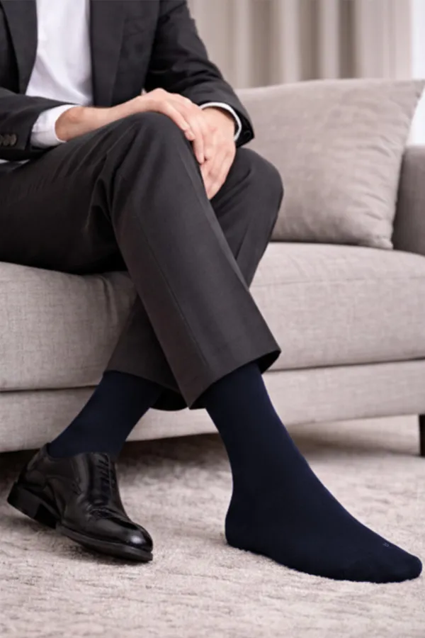 Erkek Organik Pamuklu Kışlık 4 Çift Soket Çorap Lacivert
