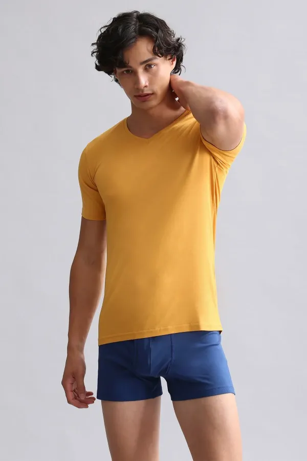 Débardeur/T-shirt égyptien BAMBOO HERCULES coupe ajustée col V moutarde