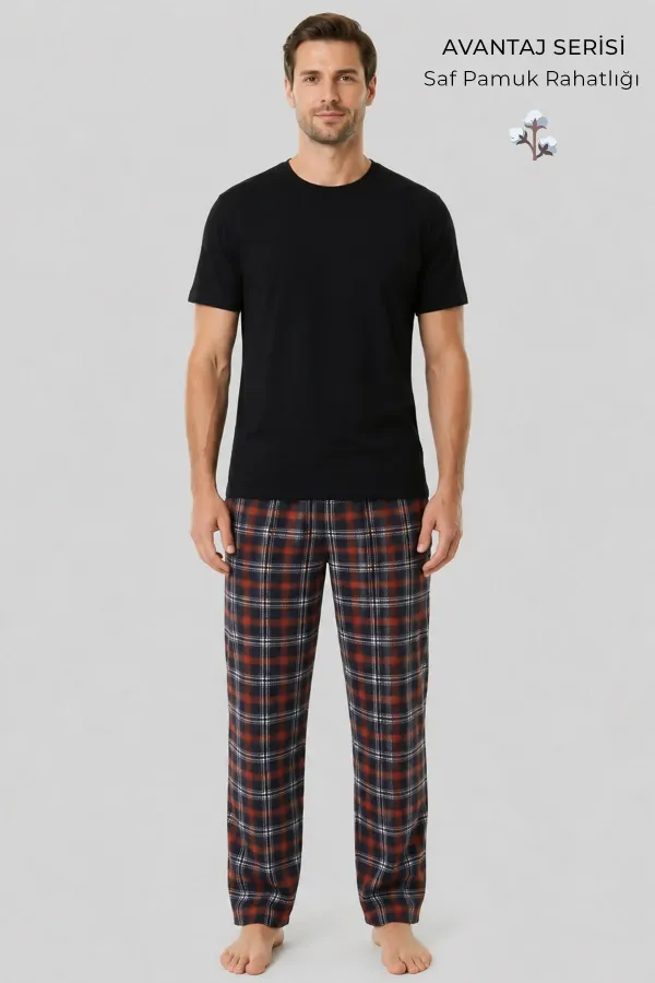 Mısırlı Erkek Pamuk Ekoseli Alt Pijama Oranj Mısırlı Erkek Pamuk Ekoseli Alt Pijama Oranj