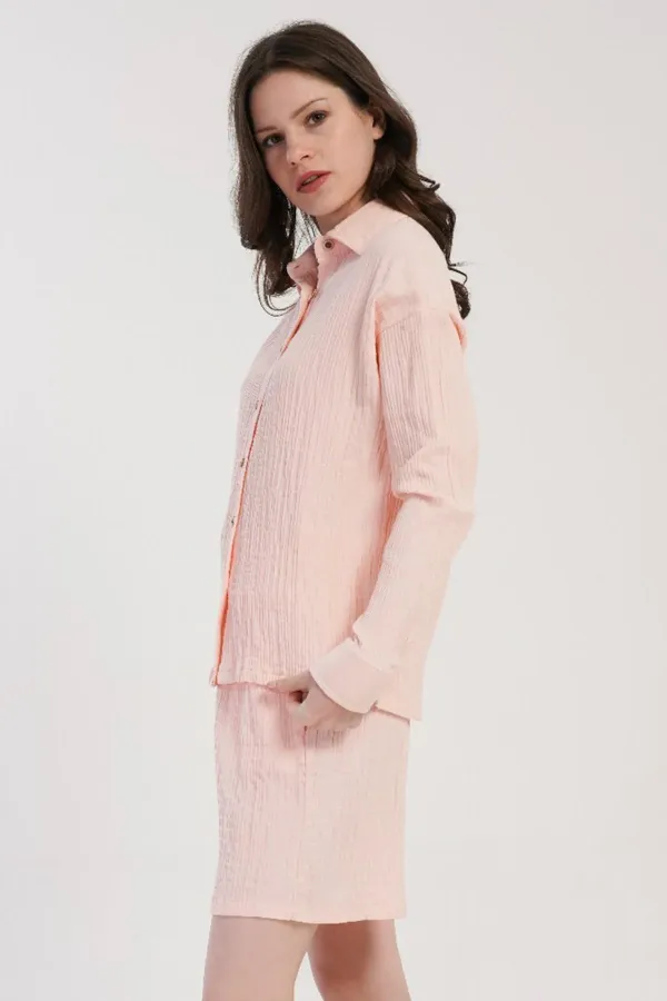 Mısırlı MÜSLİN Uzun Kol Şort Takımı Pembe