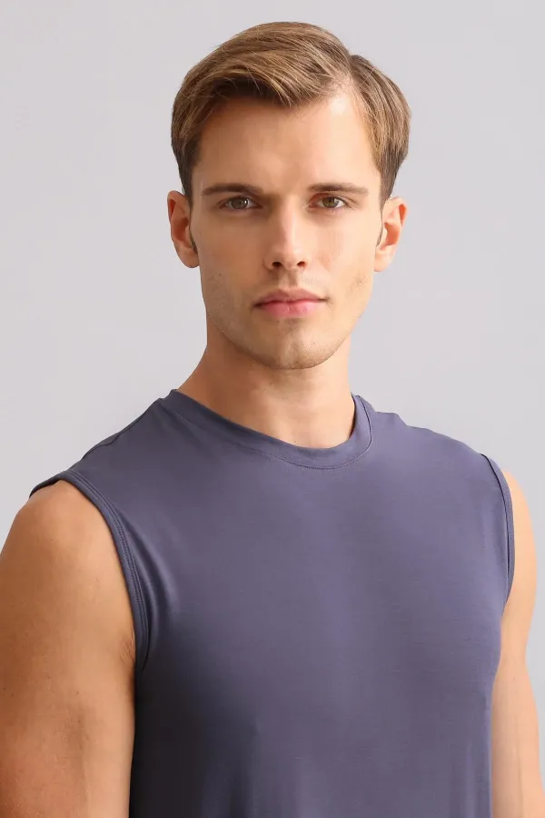 Débardeur/T-shirt de sport anthracite à col rond, coupe classique, en bambou égyptien Zeus Luxury