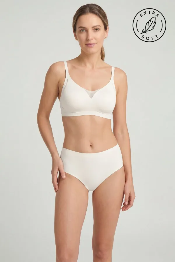 Egyptian Laser Cut High Waist Thong, Ecru