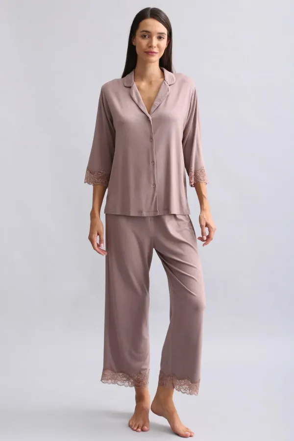 Mısırlı Kadın Bambu Pijama Takımı Kahverengi