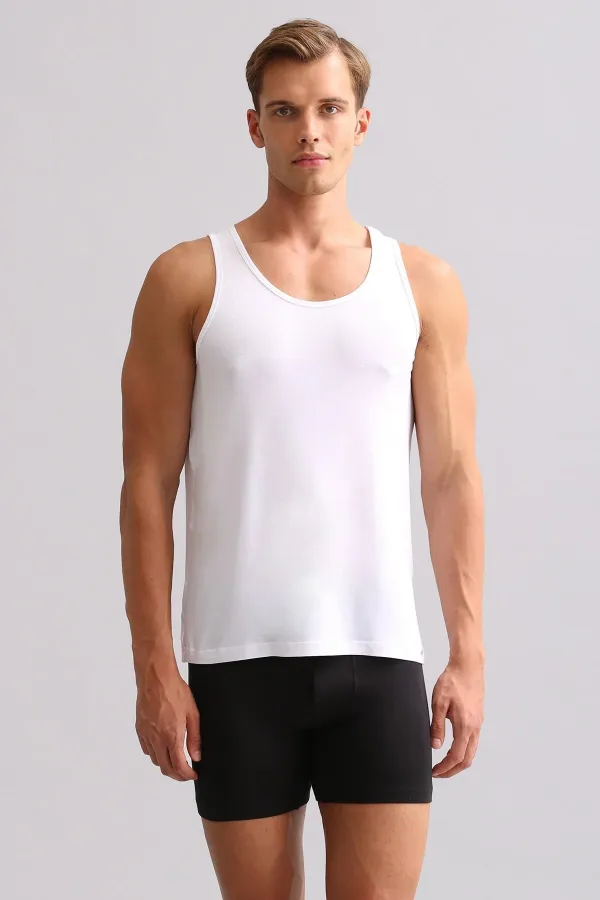 Mısırlı BAMBOO ZEUS LUXURY Regular Fit Basic Tank Top White
