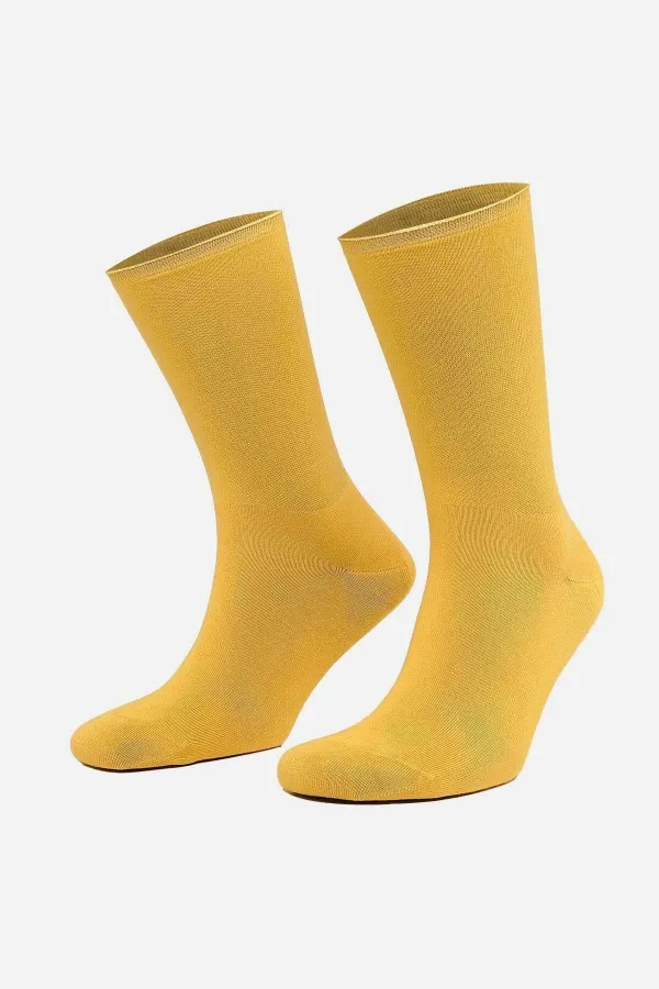 Men's Bamboo Single Diabetic Elastic-Free Ankle Socks Yellow