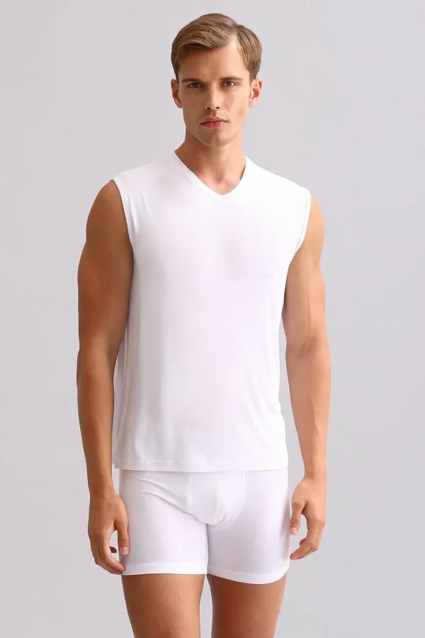 Mısırlı ORGANIC Pamuklu ZEUS LUXURY Regular Fit V Yaka Sporcu Atlet / T-Shirt Beyaz