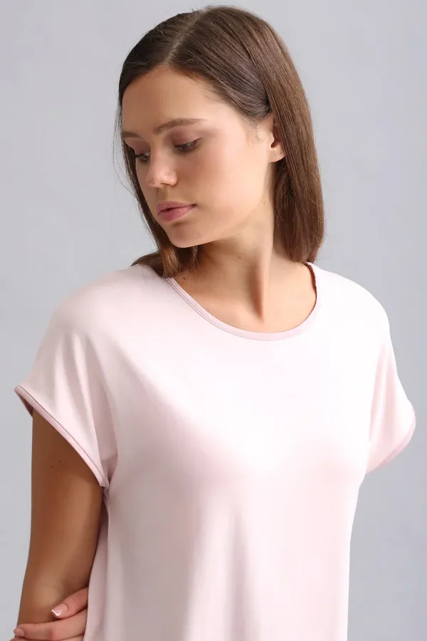 Mısırlı Kadın Örme Kısa Kol T-Shirt Açık Pembe