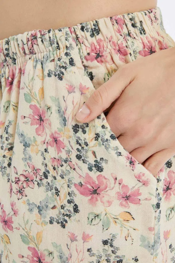 Mısırlı MÜSLİN Pamuklu Çiçekli Şort Pembe