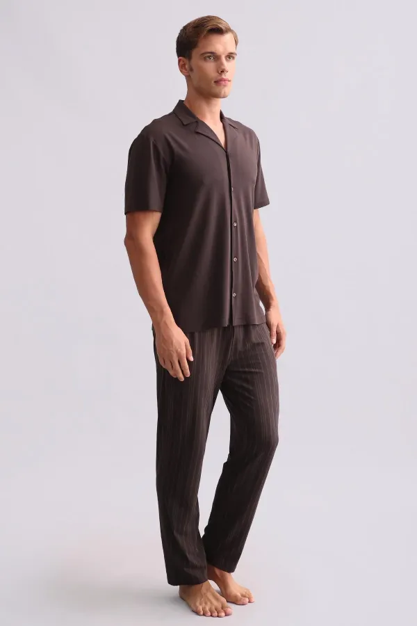 Chemise égyptienne à manches courtes en bambou, marron