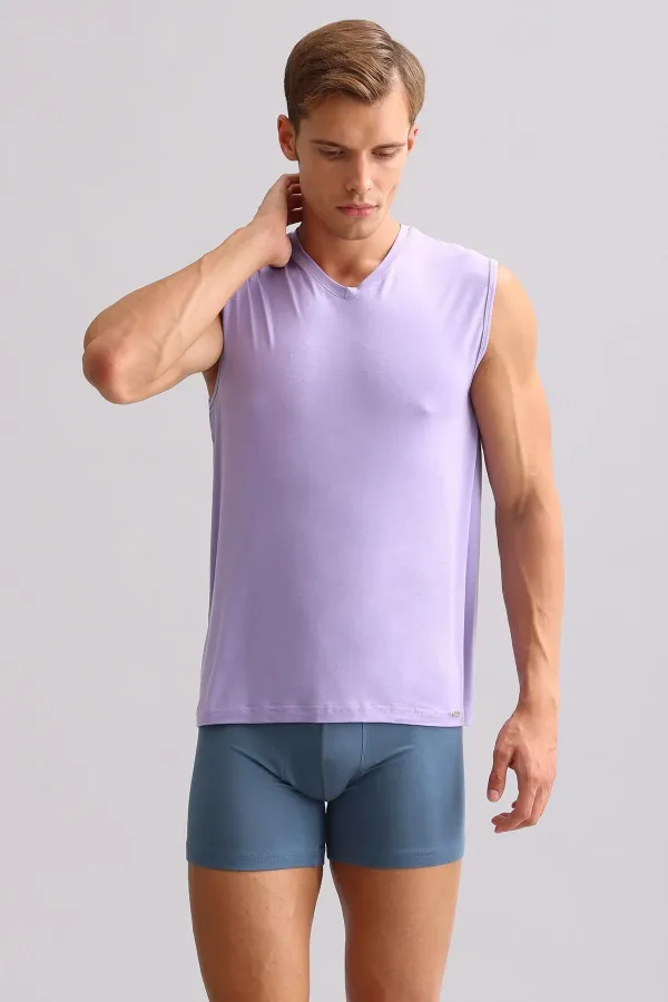 Mısırlı ORGANIC Cotton ZEUS LUXURY Regular Fit V-Neck Athletic Tank Top/T-Shirt Purple