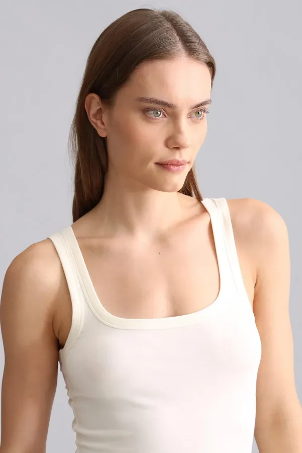 Mısırlı Modal By TENCEL U HELEN Thick Strap Long T-Shirt / Tank Top Ecru