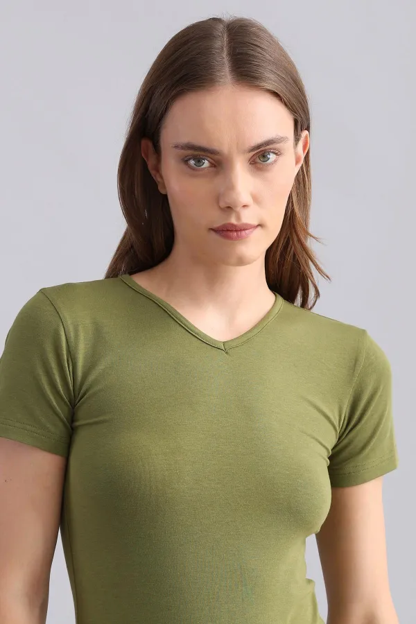 Mısırlı Modal By TENCEL VICTORIA V-Neck Undershirt/T-Shirt Khaki