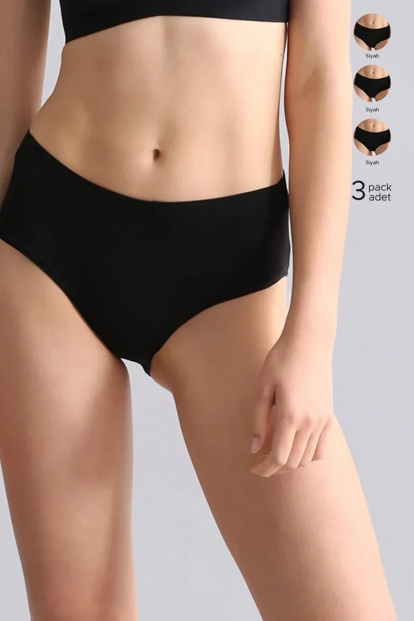 Mısırlı Modal By TENCEL HERA Gizli Lastikli Brazillian 3'Lü Külot Siyah