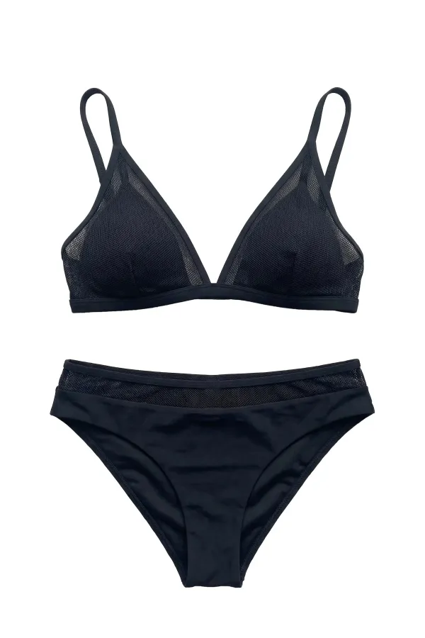 Mısırlı Fileli Üçgen Bikini Takım Siyah