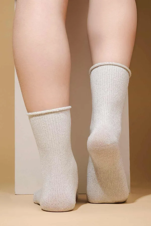 Mısırlı Kadın Bambu Simli Soket Çorap Açık Gri