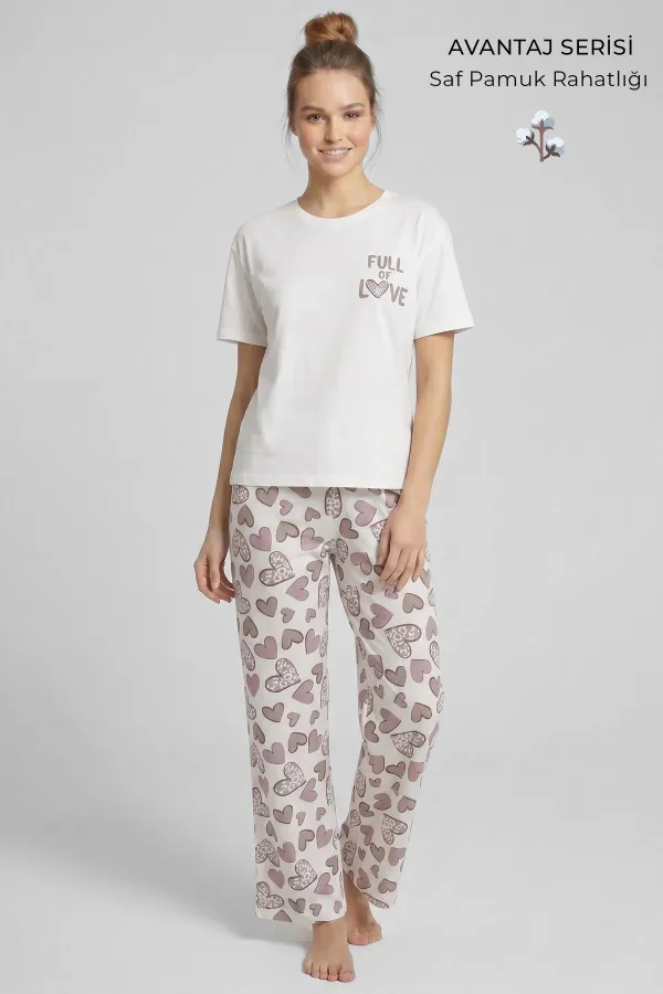 Mısırlı Kadın Pamuklu Pijama Takım Beyaz