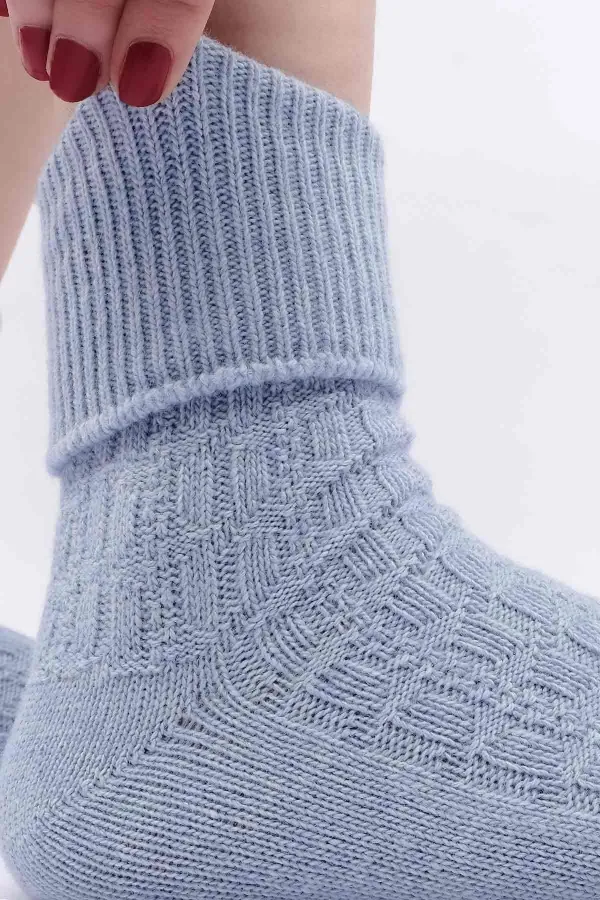 Chaussettes simples incurvées en laine de mouton pour femmes égyptiennes, bleues
