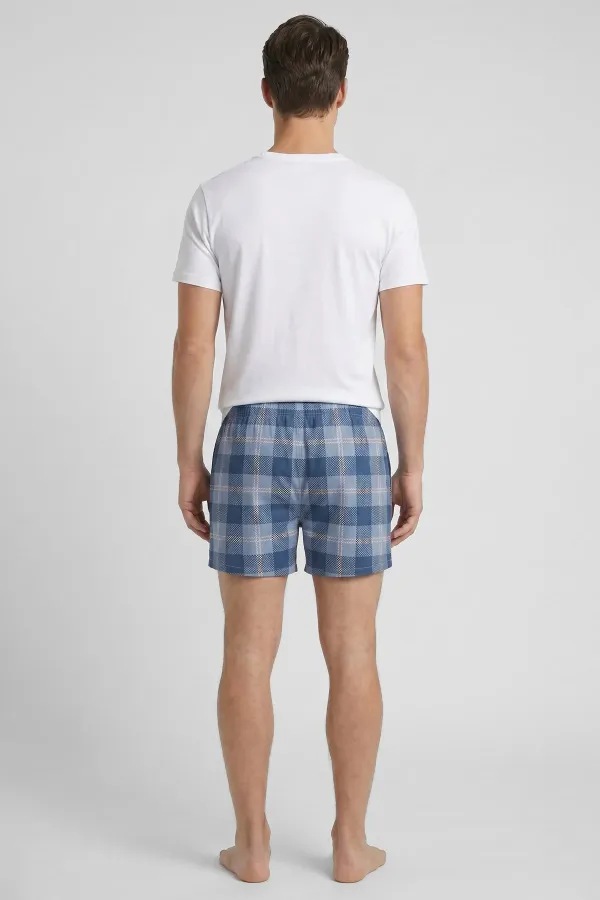 Pyjama court à carreaux bleu pour homme, style égyptien