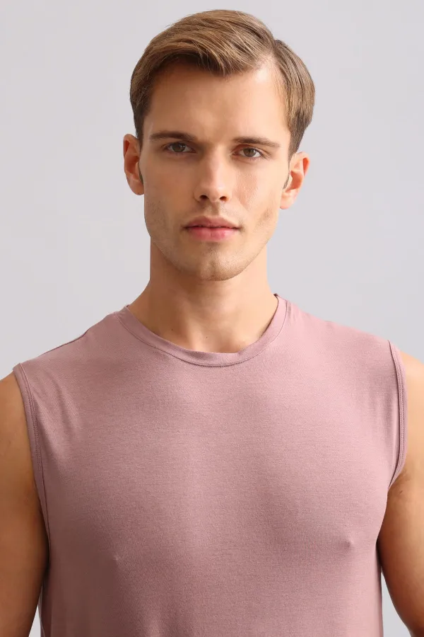 ZEUS LUXURY Regular Fit Crew Neck Athletic Tank Top/T-Shirt from Egypt, Lavender (Organic Cotton)