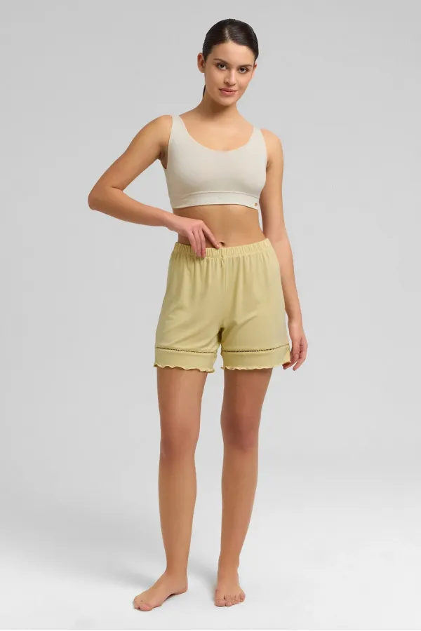 Mısırlı Kadın Örme Askılı Short Takım Açık Sarı