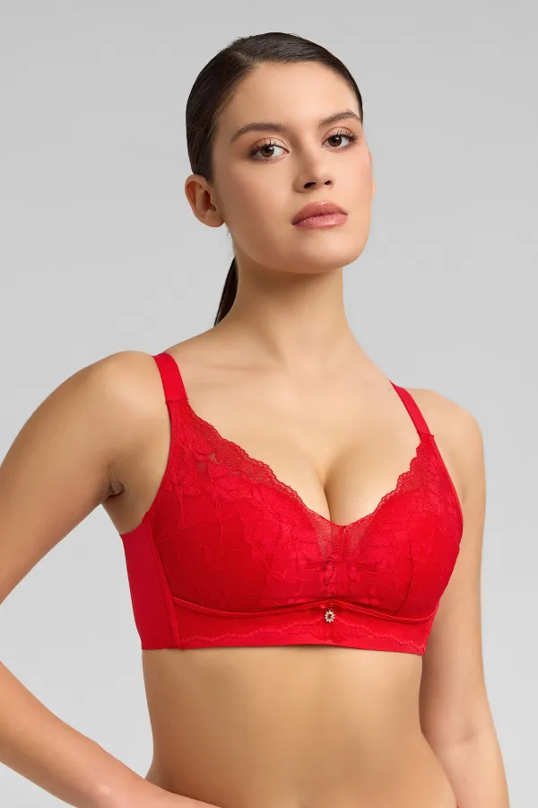 Soutien-gorge fantôme rouge à détails en dentelle