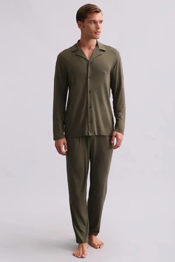 Chemise égyptienne à manches longues en modal kaki