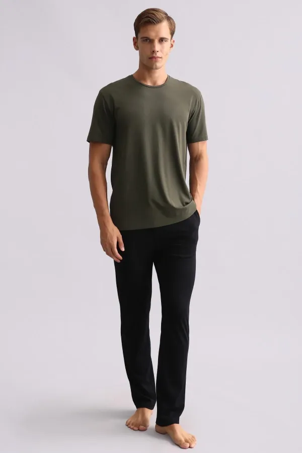 Ensemble pyjama à manches courtes pour homme, vert, en mélange de modal et de coton égyptien