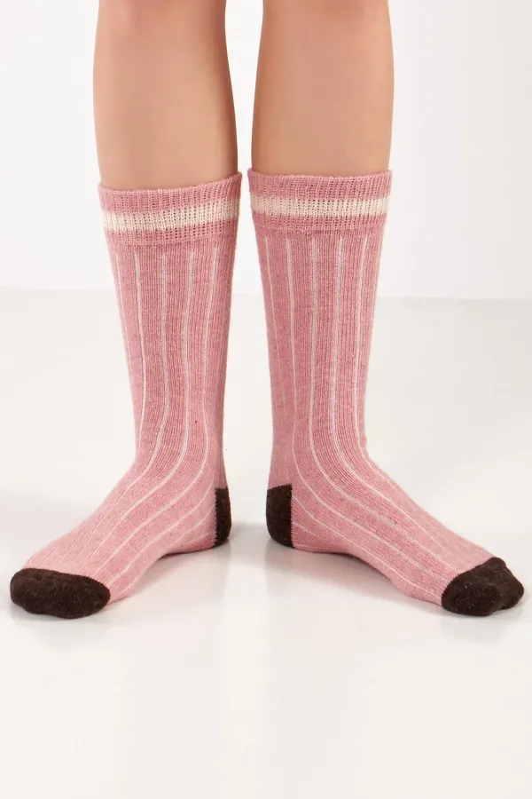 Mısırlı Women's Alpaca Wool Winter Hoop Single Sock Pink