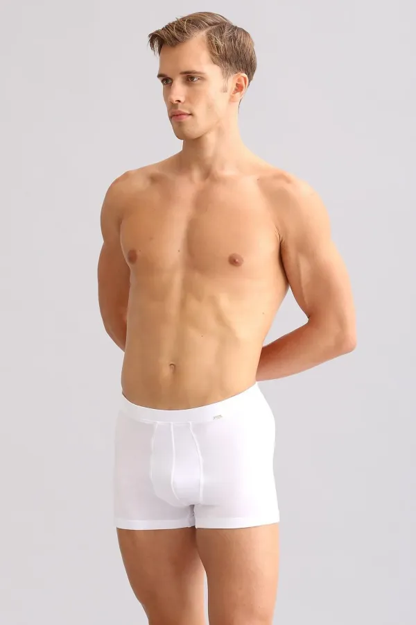 Mısırlı BAMBOO ZEUS LUXURY Regular Fit Boxer Shorts with Metal Emblem, White