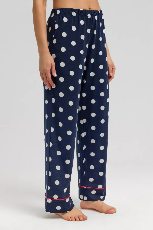 Ensemble pyjama égyptien pour femme en modal à pois bleu marine