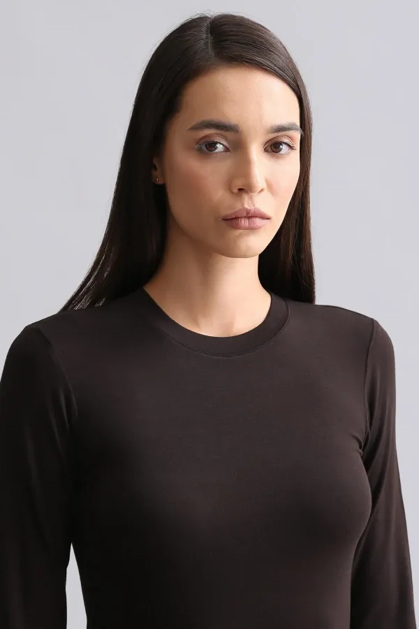 Débardeur/sweat-shirt à manches longues et col rond en modal égyptien TENCEL BRITT, marron