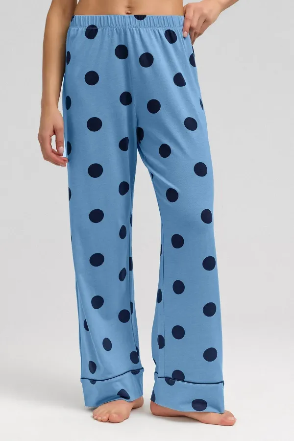 Mısırlı Kadın Modal Örme Puantiyeli Pijama Alt / Pantolon Bebe Mavisi