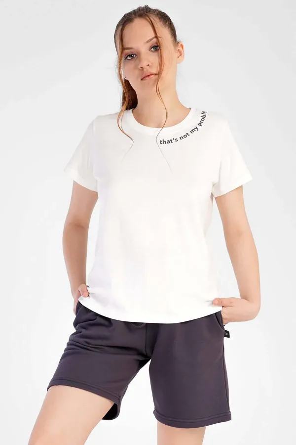 Kadın Pamuklu Kısa Kol Şort Takımı Beyaz