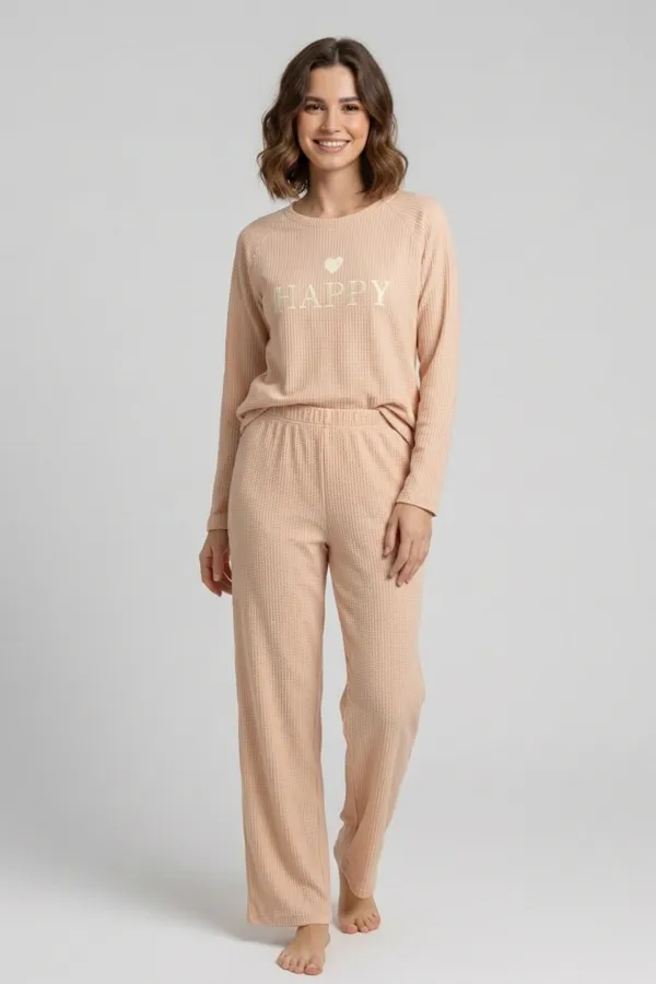 Kadın Gofre Kumaş Pijama Takım AÇIK SARI