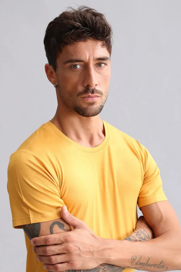 Mısırlı Modal By TENCEL HERCULES Slim Fit Bisiklet Yaka Fanila / T-Shirt Hardal