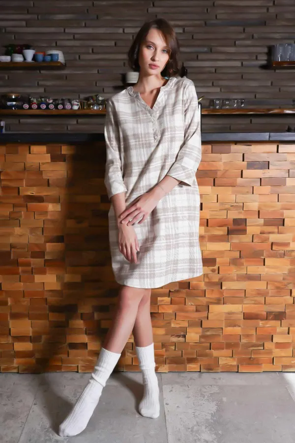 Women's Cotton Plaid Shirt Dress Pink