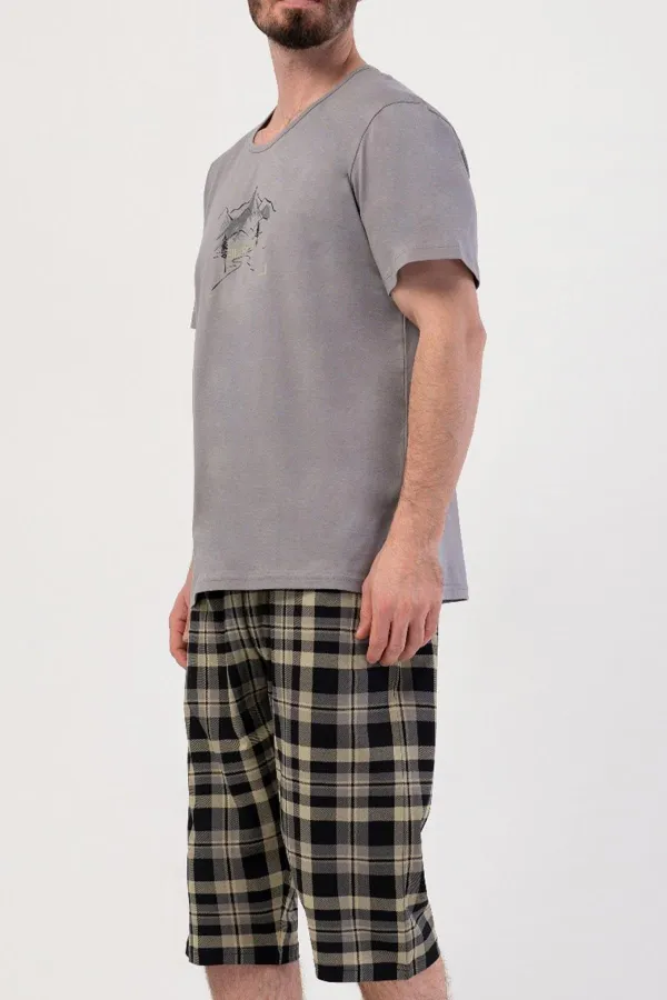 Ensemble Capri à manches courtes en coton pour homme, gris/anthracite, style égyptien