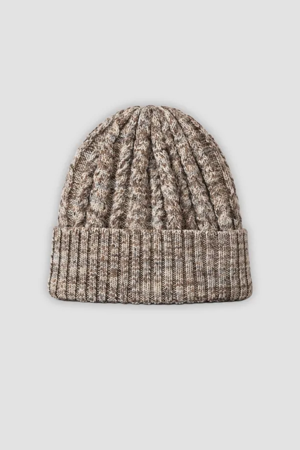 Mısırlı Kadın Yün Alacalı Saç Örgü Bere - Zeo Ekru