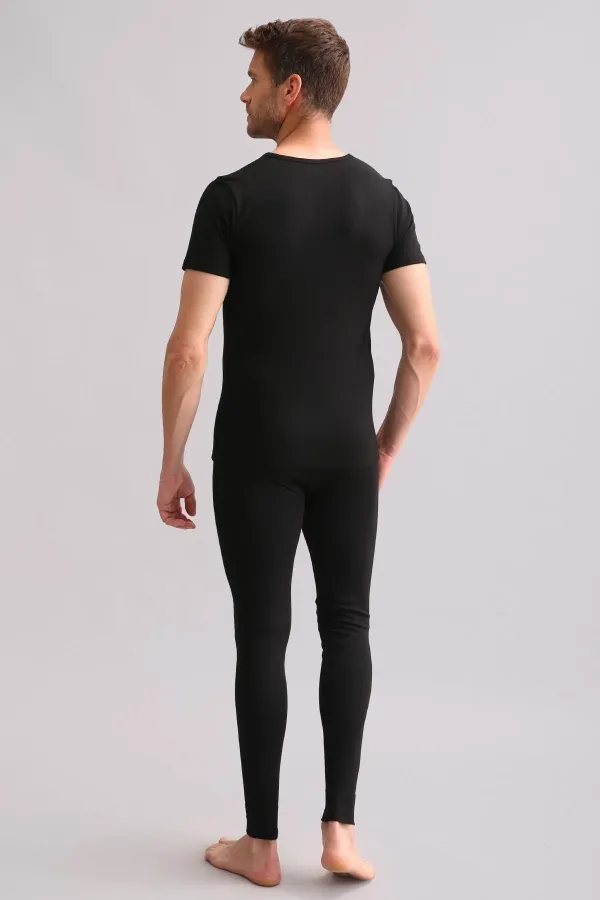 Sous-vêtement thermique en bambou égyptien noir à col rond
