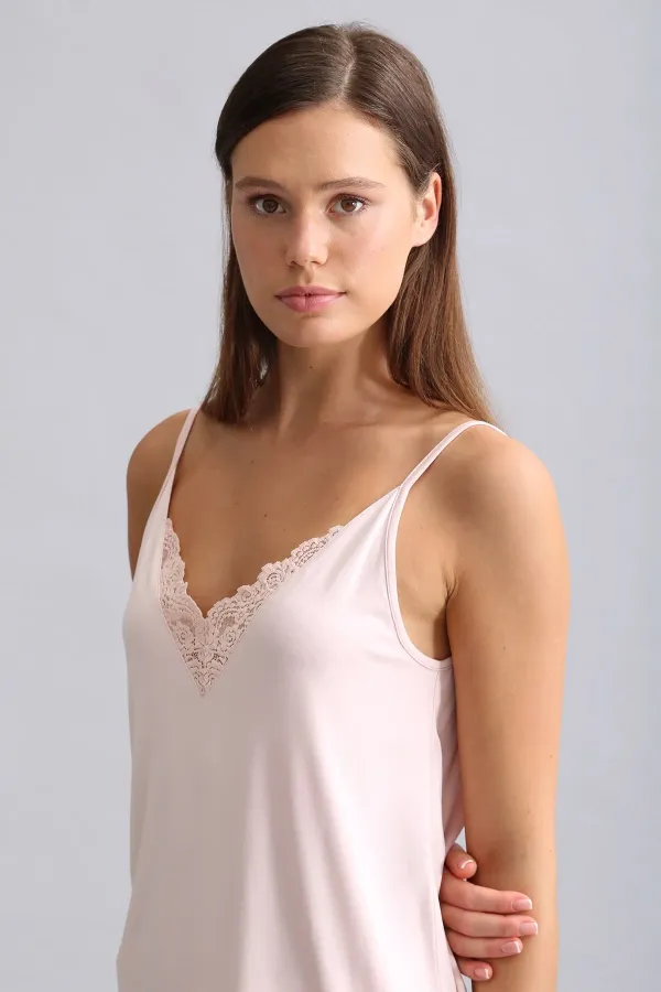 Mısırlı Kadın Örme İp Askılı Atlet Açık Pembe