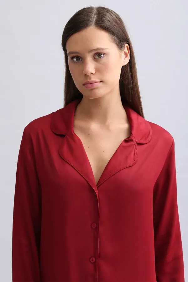 Mısırlı Kadın Bambu Pijama Takımı Bordo