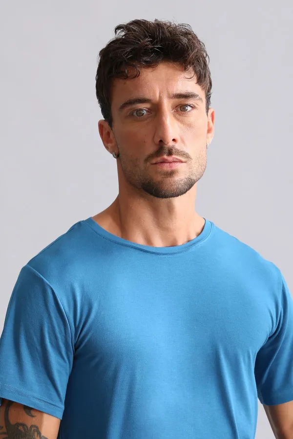 Mısırlı Modal By TENCEL HERCULES Slim Fit Bisiklet Yaka Fanila / T-Shirt Petrol