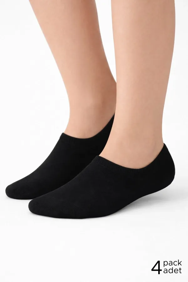 Mısırlı Kadın Pamuklu Süper Fit 4'Lü Sneaker Çorap Siyah