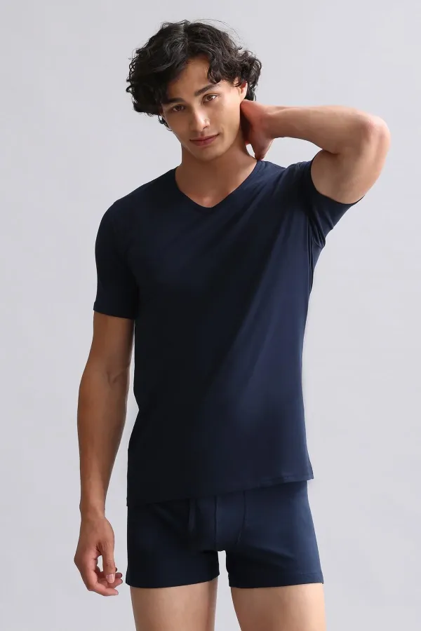 Mısırlı ORGANIC Cotton HERCULES Slim Fit V-Neck Undershirt/T-Shirt Navy Blue