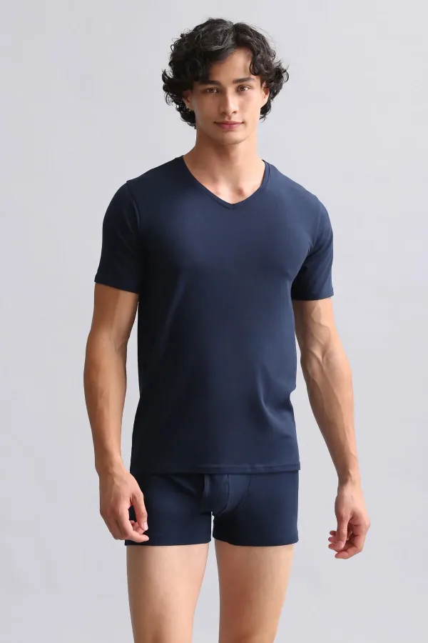 Mısırlı ORGANIC Cotton HERCULES Slim Fit V-Neck Undershirt/T-Shirt Navy Blue